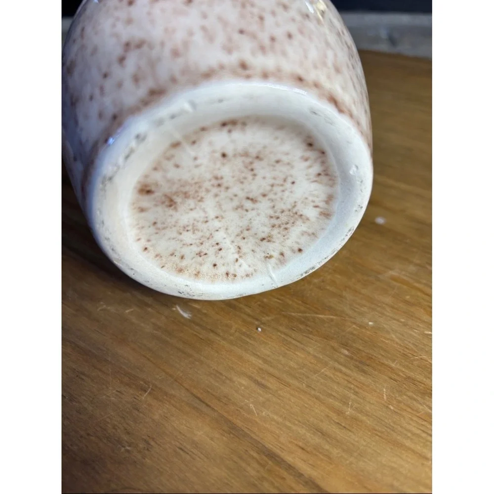 Vintage Handcrafted Speckled Ceramic Vase‎ Cream & Brown Rustic MCM 4.75